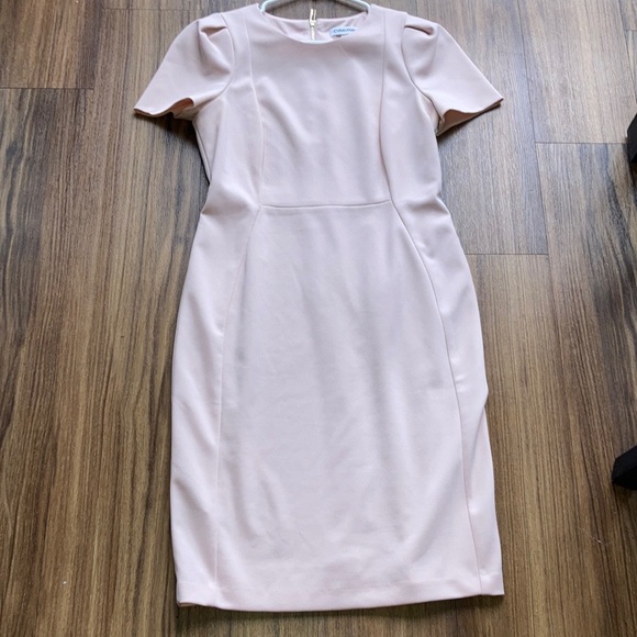 Calvin Klein Pink Sheath Midi Dress with Puff Sleeves - Picture 4 of 4